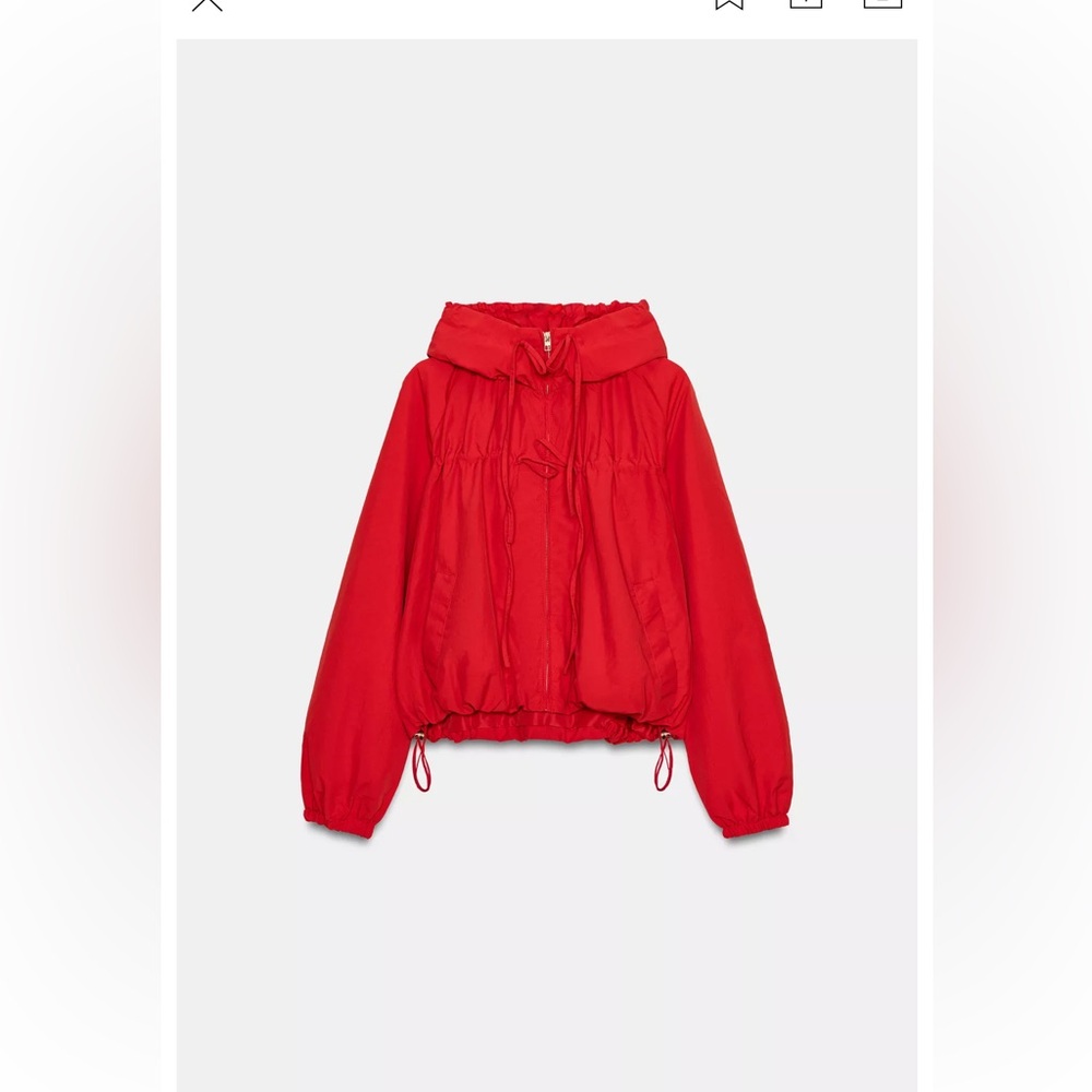 Zara Red Hooded Drawstring Windbreaker Jacket
